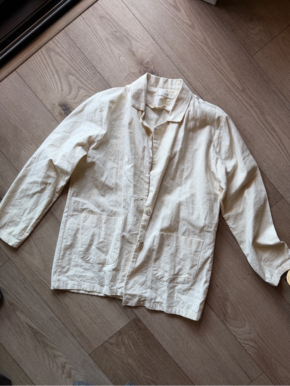Linen Cream Button-Front shirt Jacket